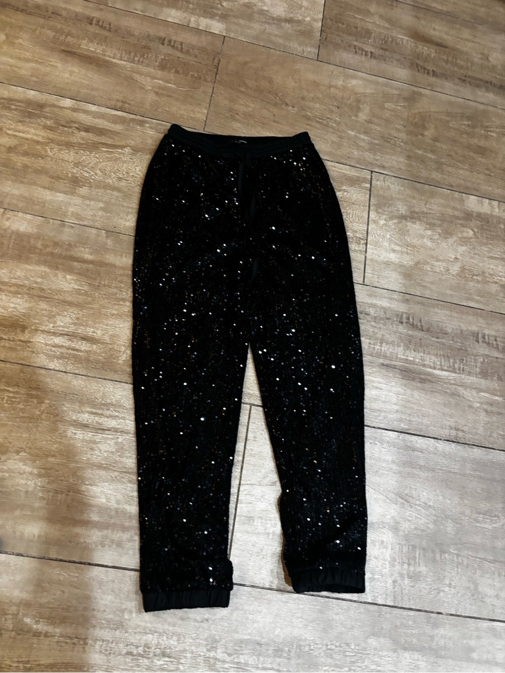 Aqua Black Sequined Cropped Jogger Pants